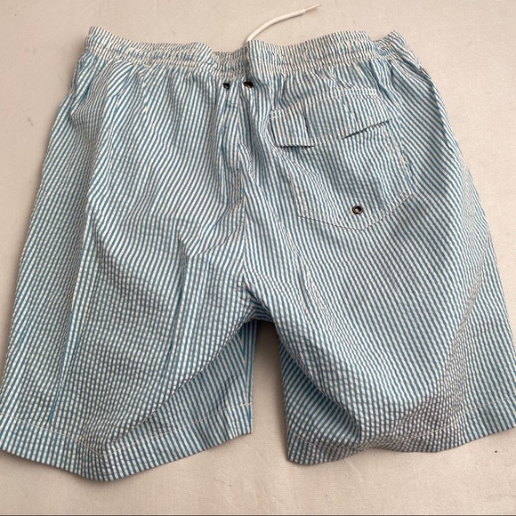 Surf and Swim Co turquoise blue and white striped swim trunks - Picture 2 of 7